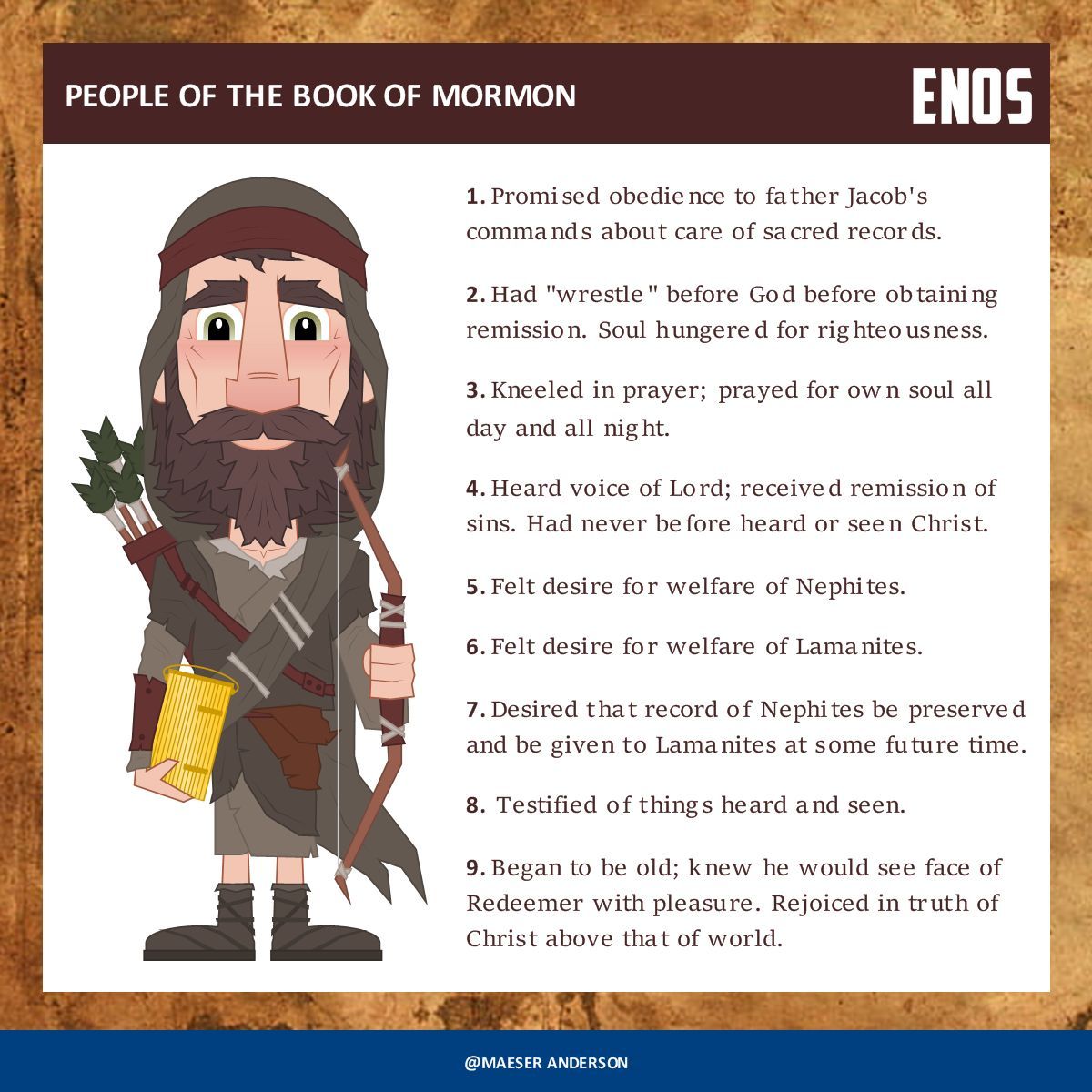 People of the Book of Mormon: Enos
------
#GeneralConference #ldsconf #JesusChrist #sharegoodness #lds #bookofmormon #comefollowme #strivetobe