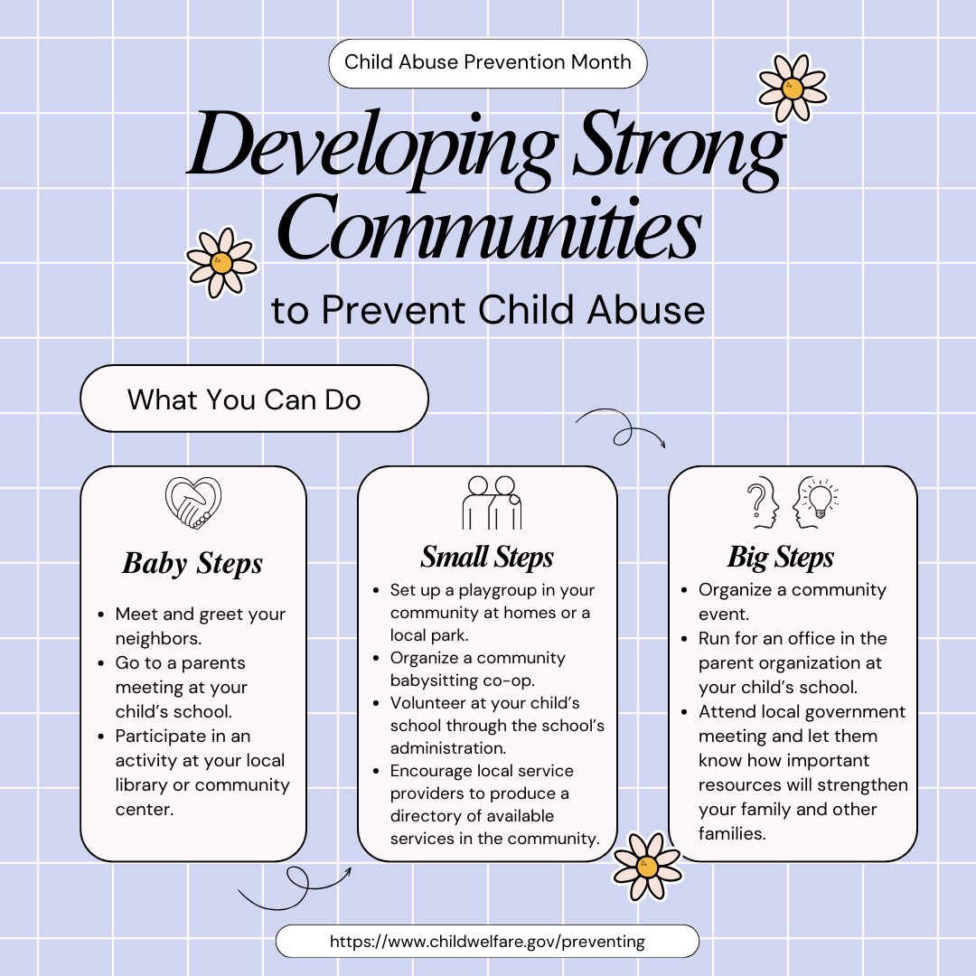 What can you do to strengthen your community to help prevent child abuse?  #CommunityStrength #ChildAbusePrevention #SafeCommunities #PreventChildAbuse #CommunitySupport #HealthyCommunities #EndChildAbuse