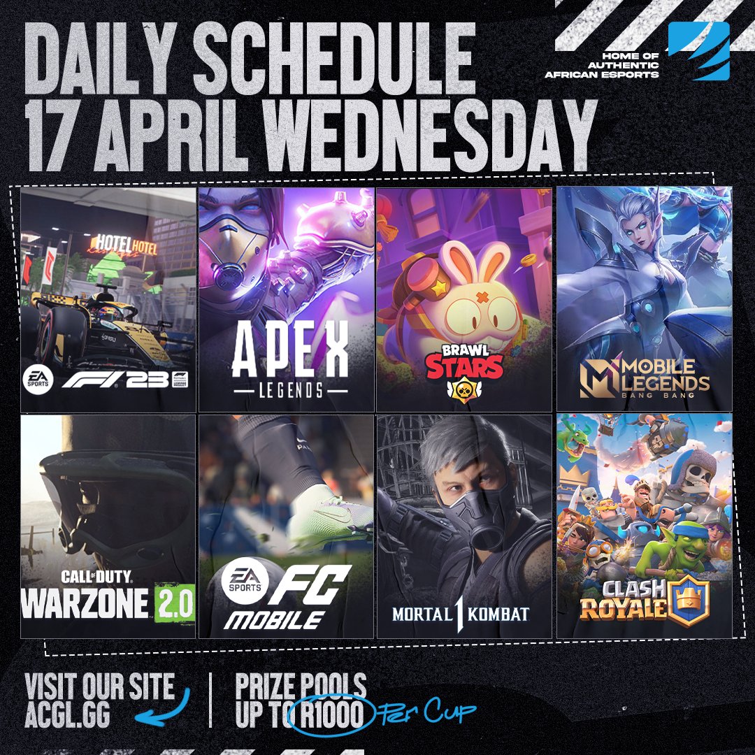 AfricanGaming's tweet photo. π
Wednesday night's online cups:
πͺ #Warzone
β½οΈ #FCmobile
π
°οΈ #Apexlegends
π₯ #MK1
π #F123
π₯ #Brawlstars
π‘ #ClashRoyale
π§ββοΈ #Mobilelegends
β° From 19h00
π° Up to R1,000 cash per cup
π Register here: https://t.co/2wjHldsWLj
#WarzoneZA #FIFAza #ApexZA #MobileLegends https://t.co/Zm9a7UddFr