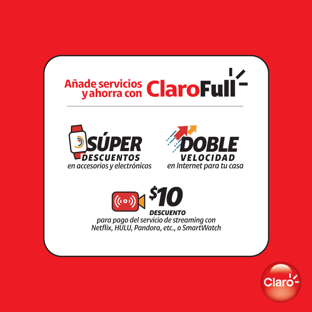 🌻 Consigue 4 líneas por $25 al mes c.u. con Internet ilimitado sin reducción de velocidad 🎉 Actívalas fácilmente en Tienda en Línea 🔗 bit.ly/4a8TZbL ☎️ Llama 1-833-642-5276 o visítanos. Aprovecha esta oferta full al cambiarte a Claro. 👥 Válido hasta 30/abril/2024