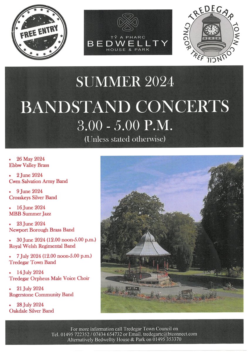 This year's Band Concerts start on 26th May, come join us @BedwelltyHouse