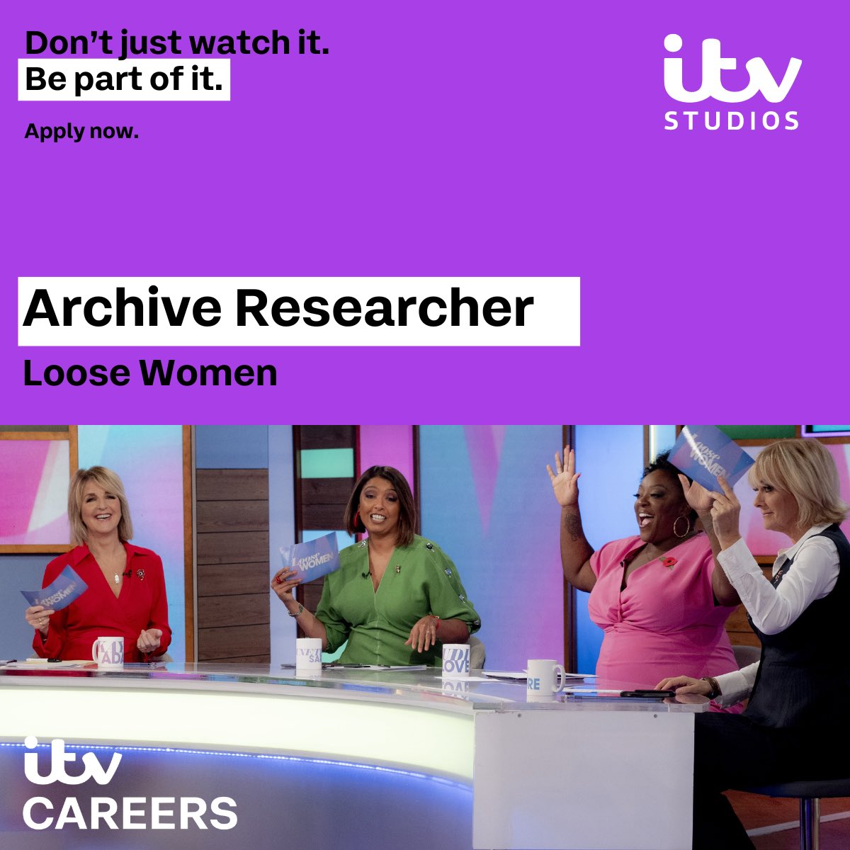 Join our talented team at Loose Women as an Archive Researcher. Apply now: lhrc1a.rfer.us/ITV_WL4uq 🌐 itvjobs.com 📧 www.daytimetalent@itv.com Closing date for applications: Friday 26th April 2024