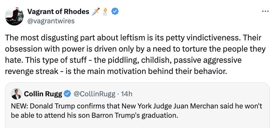 It's 'interesting' to watch the right-wing outrage sausage get made. 1. Judge: Trump can attend son's graduation if trial is on track, but no official ruling yet. 2. Trump (lying): Judge told me I'm 'prohibited' from attending my son's graduation, what an outrage. 3. People…