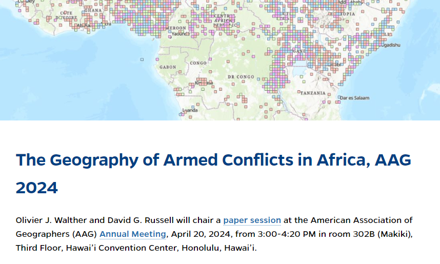 Our panel on armed conflicts in Africa is this Thursday @theAAG! With Silvia D’Amato, @ale_tortolini, @and_bartolucci, Cletus Famous Nwankwo, @DavidGuyRussell and @ojwalther anl.geog.ufl.edu/aag2024/