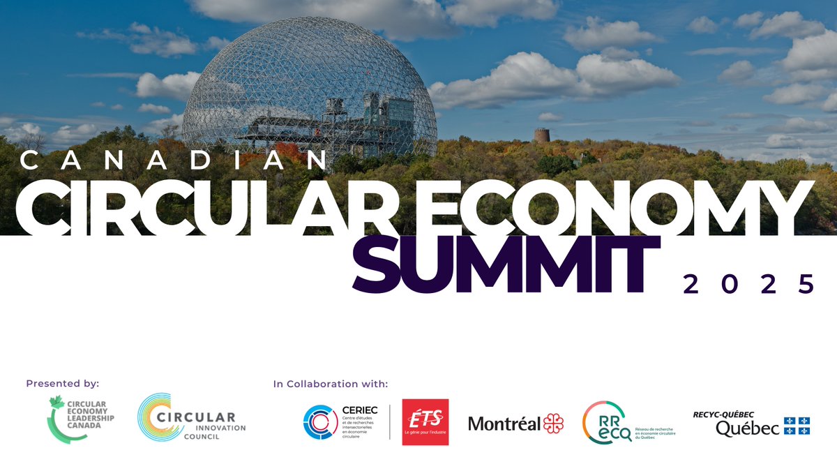 SAVE THE DATE: #CCES2025 We are excited to announce that the next Canadian Circular Economy Summit will be hosted April 15-16, 2025 in Montréal! Sign-up to our mailing list to be the first to know when registration opens. circulareconomysummit.ca