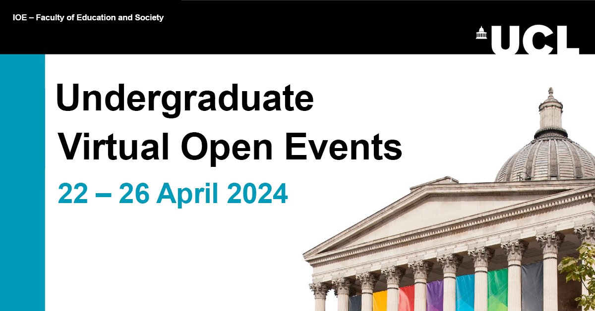 There’s still time to book onto our Undergraduate Virtual Open Day Q&A sessions from 22–26 April. #UCLOpenDays

Find out more about IOE courses by watching our pre-recorded videos, and bring all your questions for our programme team to the live events: ucl.ac.uk/ioe/ioe-virtua…
