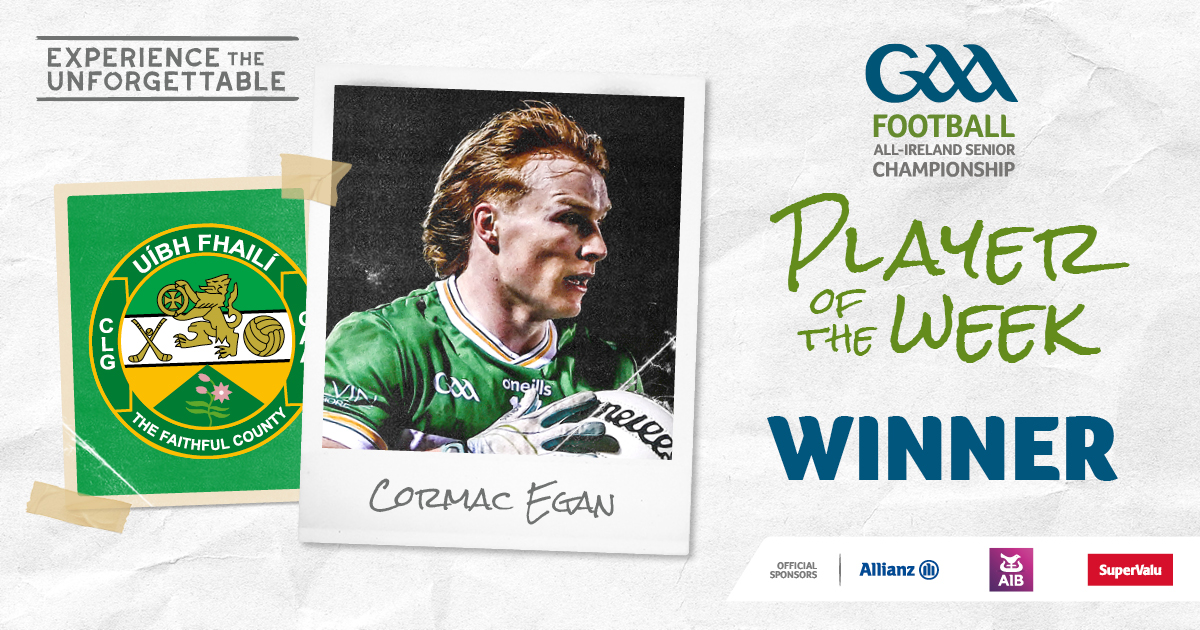 Congratulations to @Offaly_GAA's Cormac Egan who has been voted your GAA.ie Footballer of the Week after an impressive performance for his side in the @gaaleinster SFC! 🔥