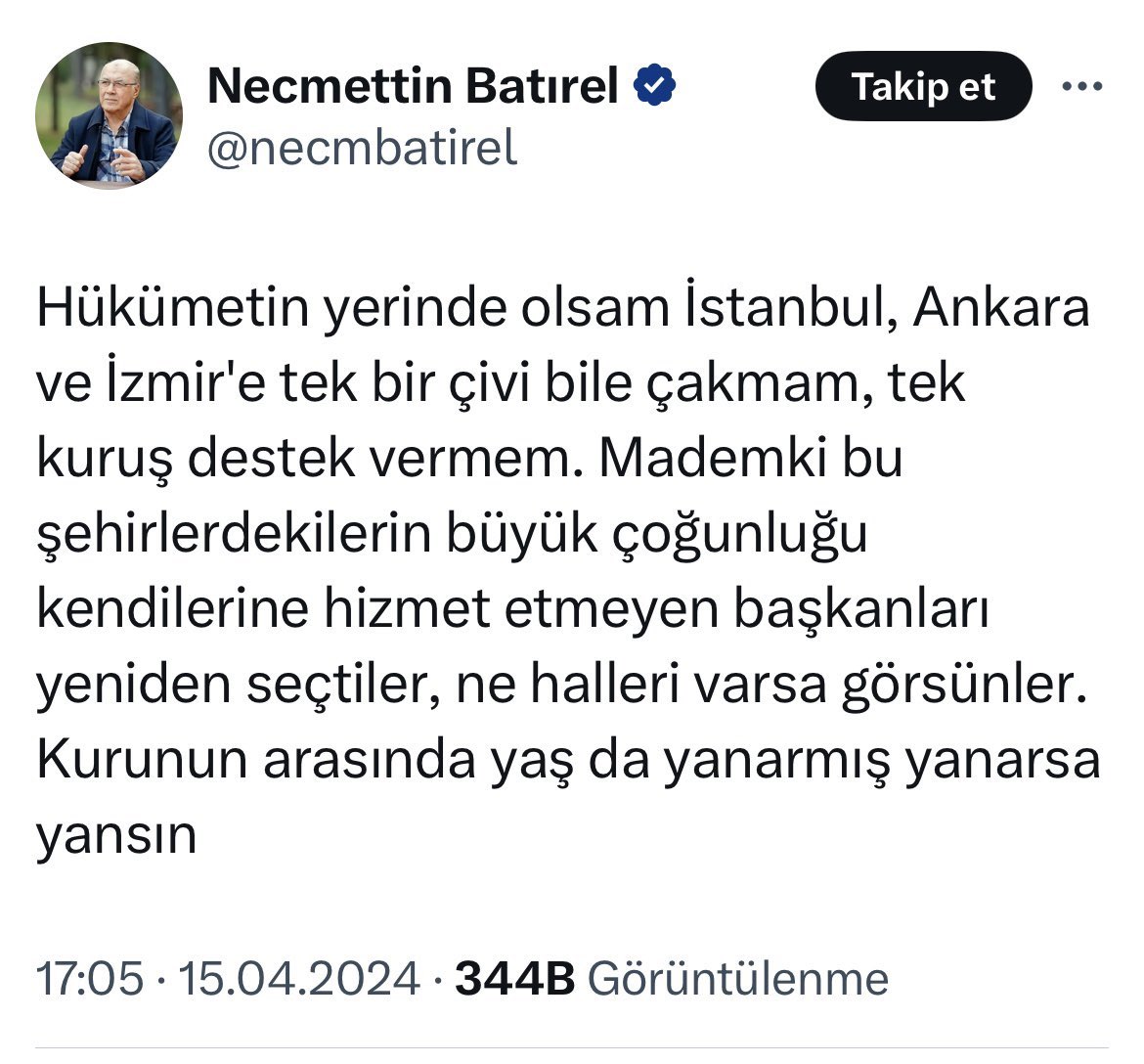 Kafaya bak. “Bize oy vermeyen hizmet görmesin” diyor.