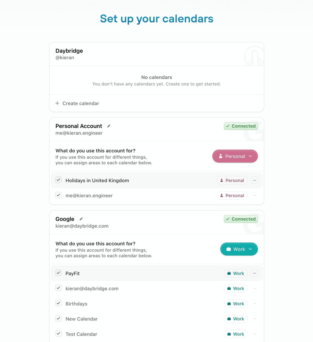 After vs before. The hierarchy of the page was confusing, it was unclear what the tickboxes were for. Sometimes you just have to design something, see what feels wrong, and then re-do it from a place of understanding. Will collect more feedback and make more tweaks.