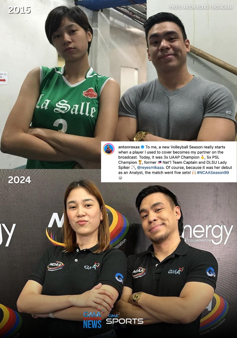 THEN AND NOW: NCAA sports anchor Anton Roxas with Philippine volleyball star Mika Reyes. 💚🏹

Follow #GMASports for more #NCAASeason99 updates.

📷: Anton Roxas / Instagram