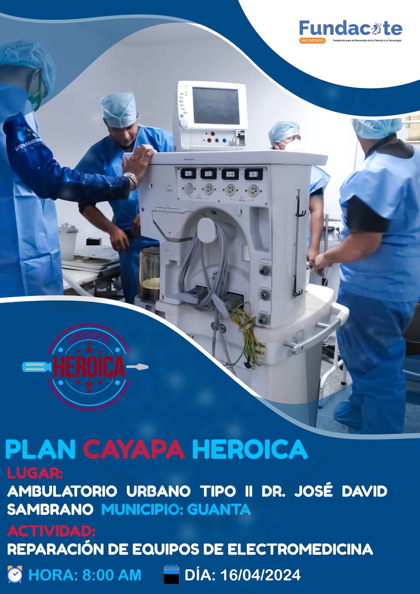 FundaciteAnz_'s tweet photo. #16Abr | Este martes, nuestros brigadistas del Plan Cayapa Heroica visitarán al ambulatorio Dr. José David Sambrano, municipio Guanta, donde brindarán sus conocimientos a fin de mejorar los equipos de electromedicina
¡Ciencia para la Vida! 💛
#Anzoátegui
#Fundacite https://t.co/7QJxeTUB8R