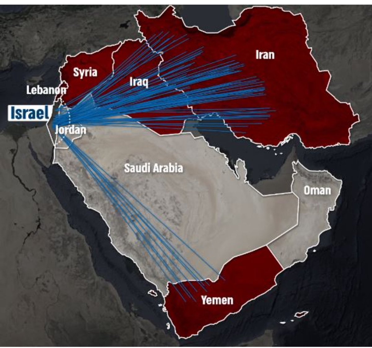 Map just released by Israel Defense Forces shows that almost every drone and missile launched by #Iran had to fly over #Jordan More in our latest story: bloomberg.com/news/articles/…