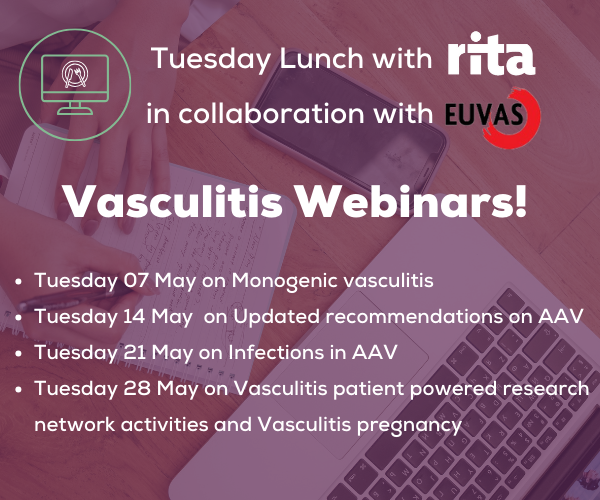 📢Save the Dates! May will be Vasculitis Awareness Month. For this occasion, we decided to launch a series of special webinars in collaboration with the European Vasculitis Society. Have a look at the calendar and register to the webinars🤗➡️bit.ly/4d1wwLO