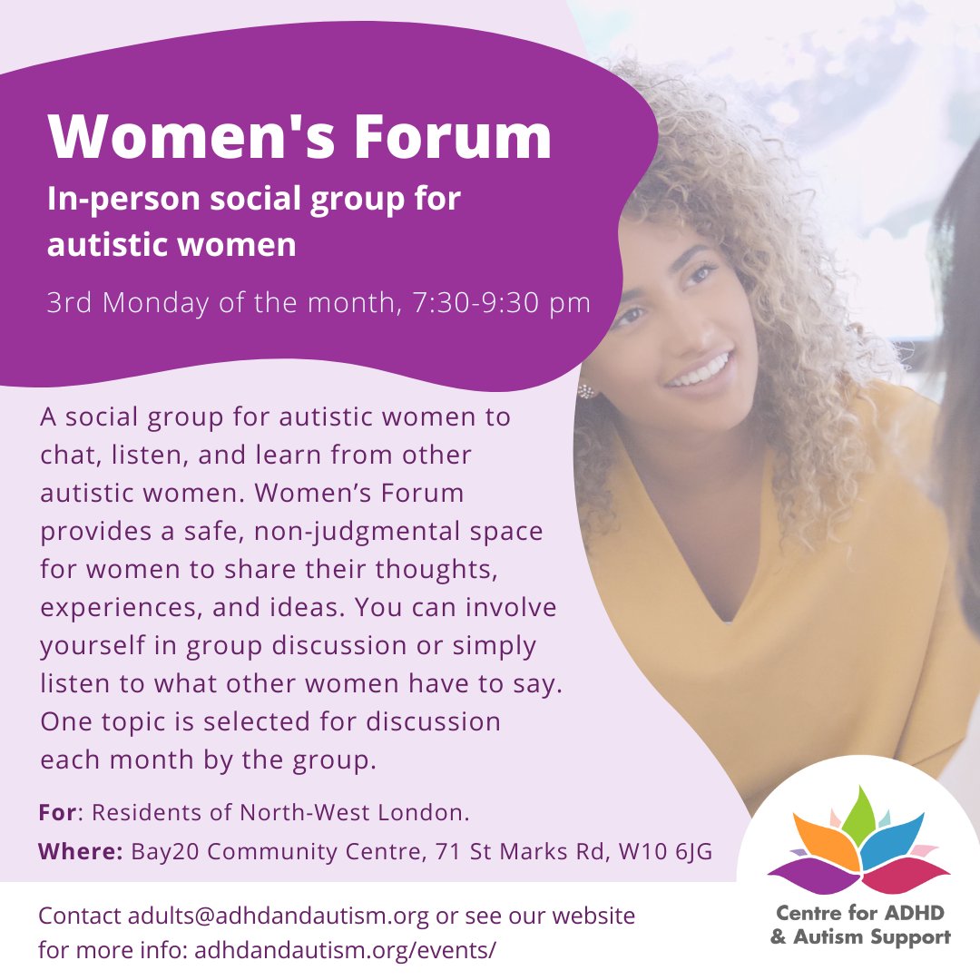 We are excited to be running our new monthly NWL Women's Forum in Kensington. The next session is on the 22nd of April, and if you would like to join us please contact adults@adhdandautism.org for more info and to sign-up.