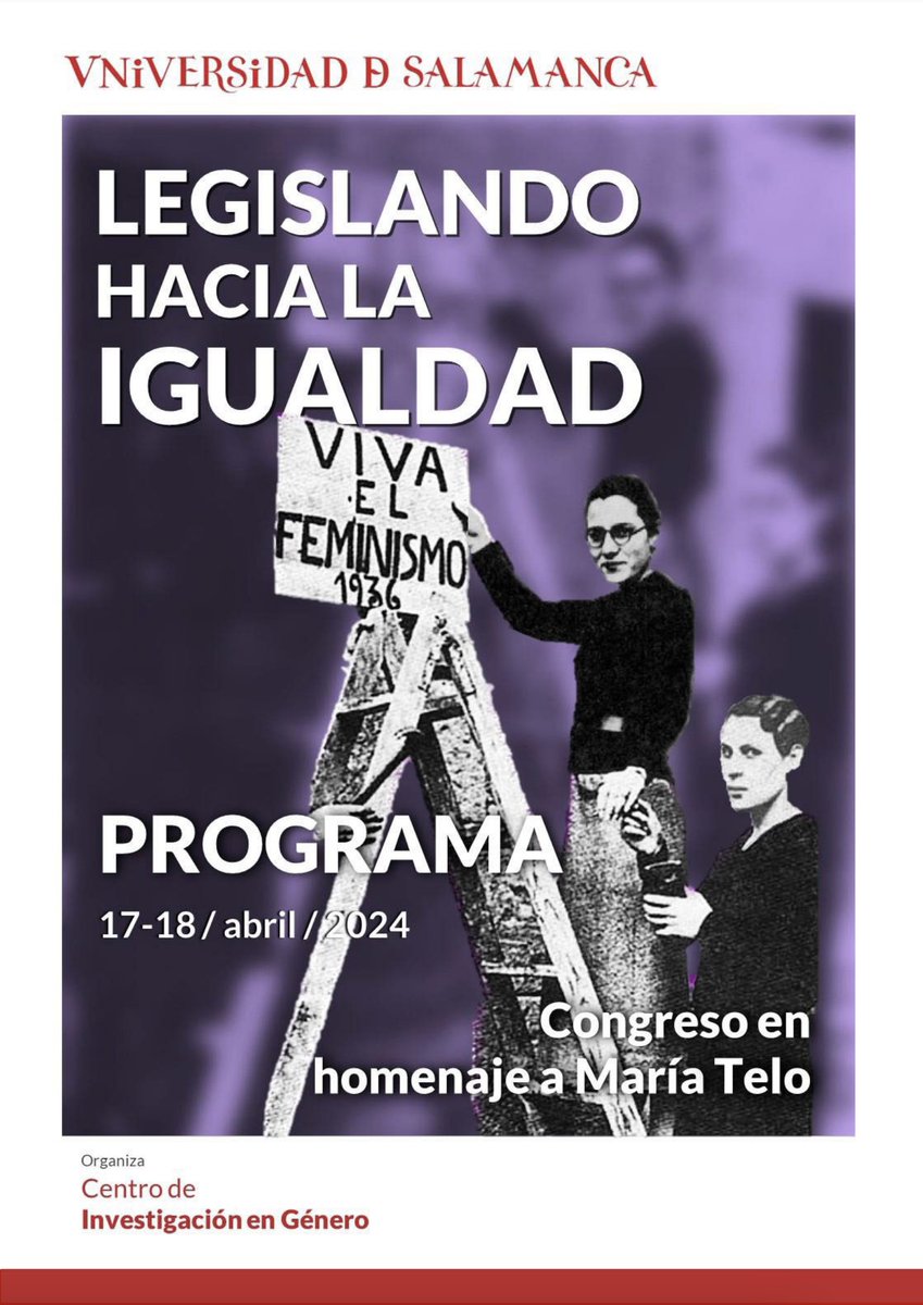 #17DeAbril | El Centro de Investigación en Género de la Universidad de Salamanca (<a href="/cigesal/">CIGESAL</a>) organiza el Congreso ‘Legislando hacia la igualdad’. 

🕙10:00 horas
📍Salón de Actos Adolfo Suárez. Edificio FES

➡️saladeprensa.usal.es/node/137596