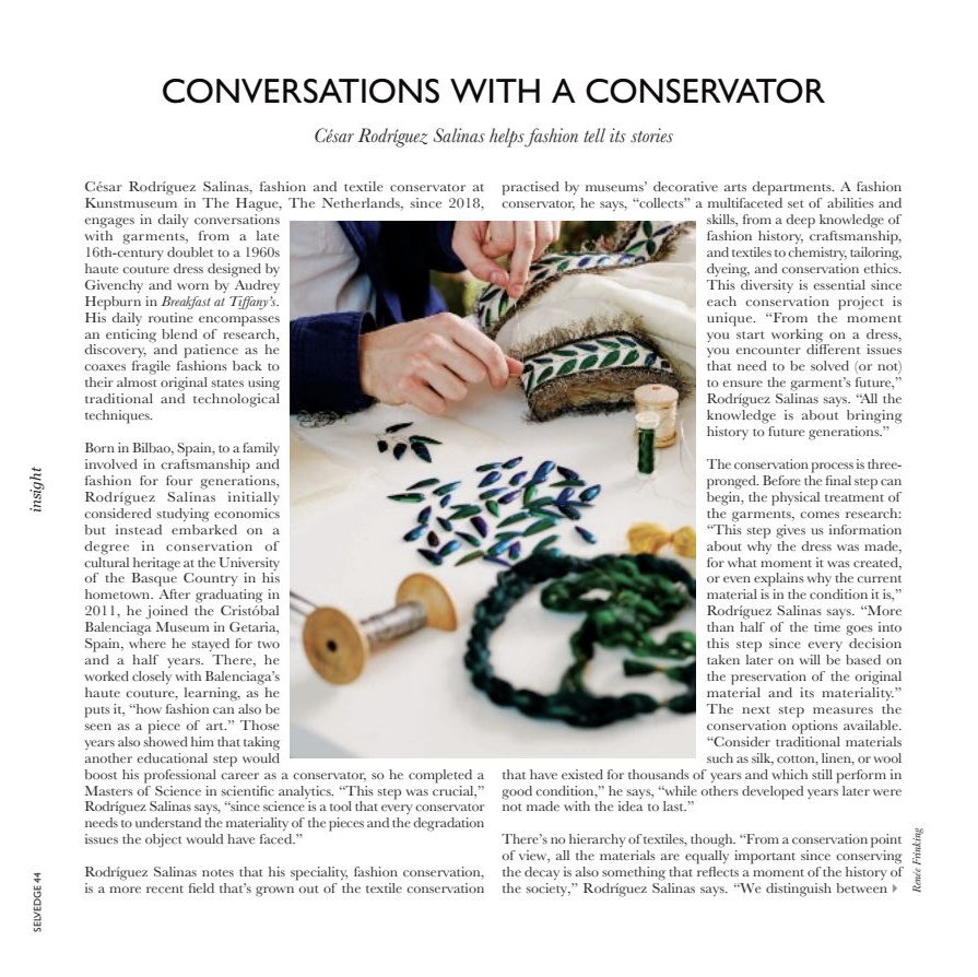 txetxarito's tweet image. After months of waiting I can finally share the news! For the upcoming issue 118 of @SelvedgeMag I have got the opportunity to be pictured by Renee Frinking and Kate Cavendish for the work I do at @kunstmuseumdh as Fashion and Textile conservator. Check it out their website!