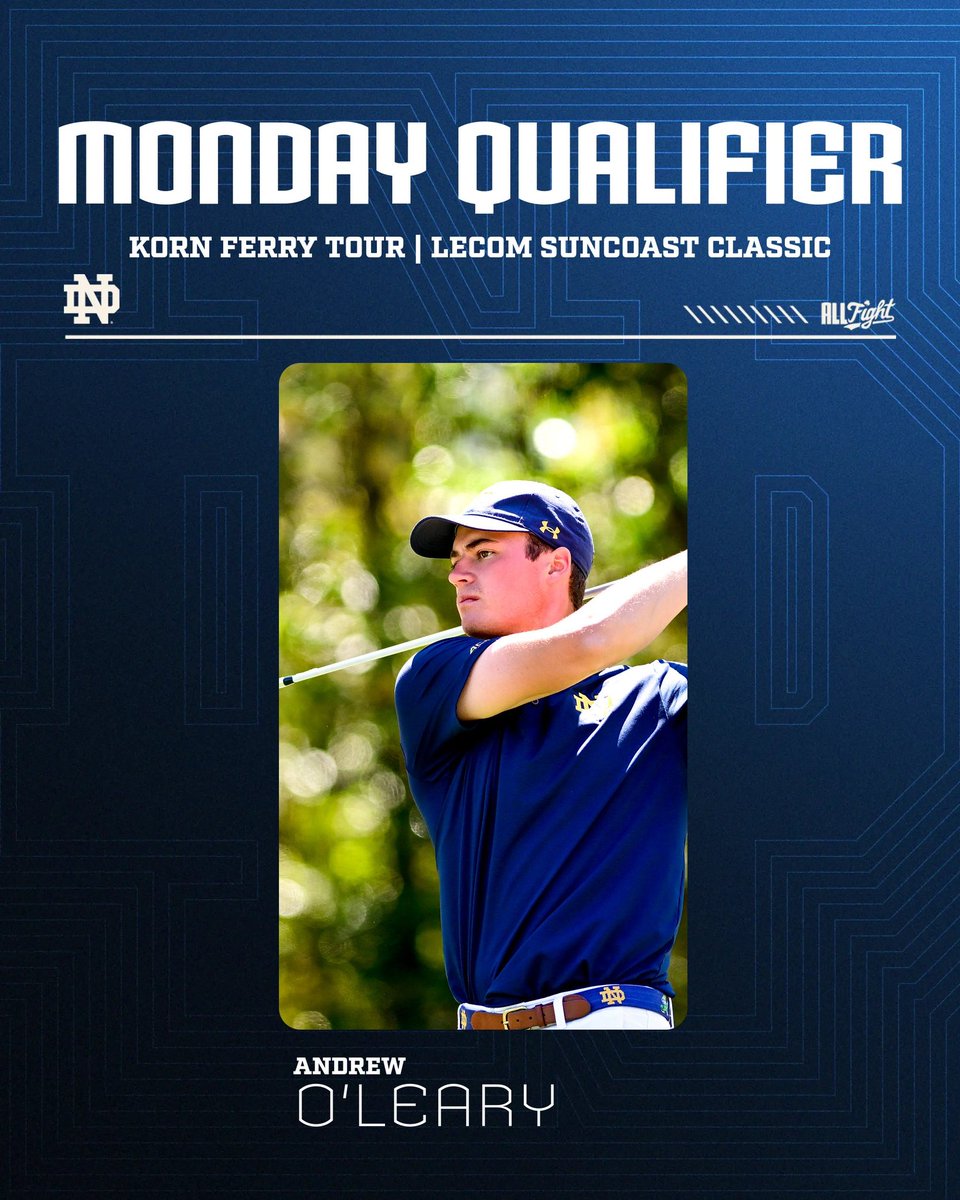 Congrats to Andrew O’Leary for Monday qualifying for this week’s Korn Ferry Tour event in Florida. He joins fellow Irish, Davis Chatfield and Davis Lamb in the field. #IrishinthePros #GoIrish