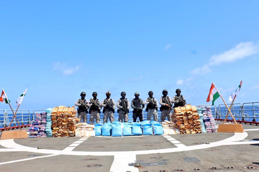 Indian Navy's MARCOs seizes 940 kgs of contraband narcotics in Western Arabian sea. Operation, as part of the Combined Task Force 'Operation Crimson Barracuda' involved Indian Naval ship INS Talwar.