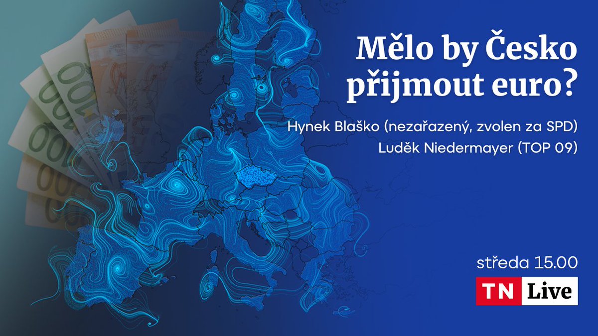 🇪🇺 Zítra od 15 hodin na TN Live nabídneme další debatu z Bruselu se současnými českými europoslanci. Tentokrát na téma zavedení eura v Česku. Pozvání přijali @BlaskoHynek a @LudekNie.

TN Live můžete sledovat na webu TN.cz, přes HbbTV nebo na Voyo.