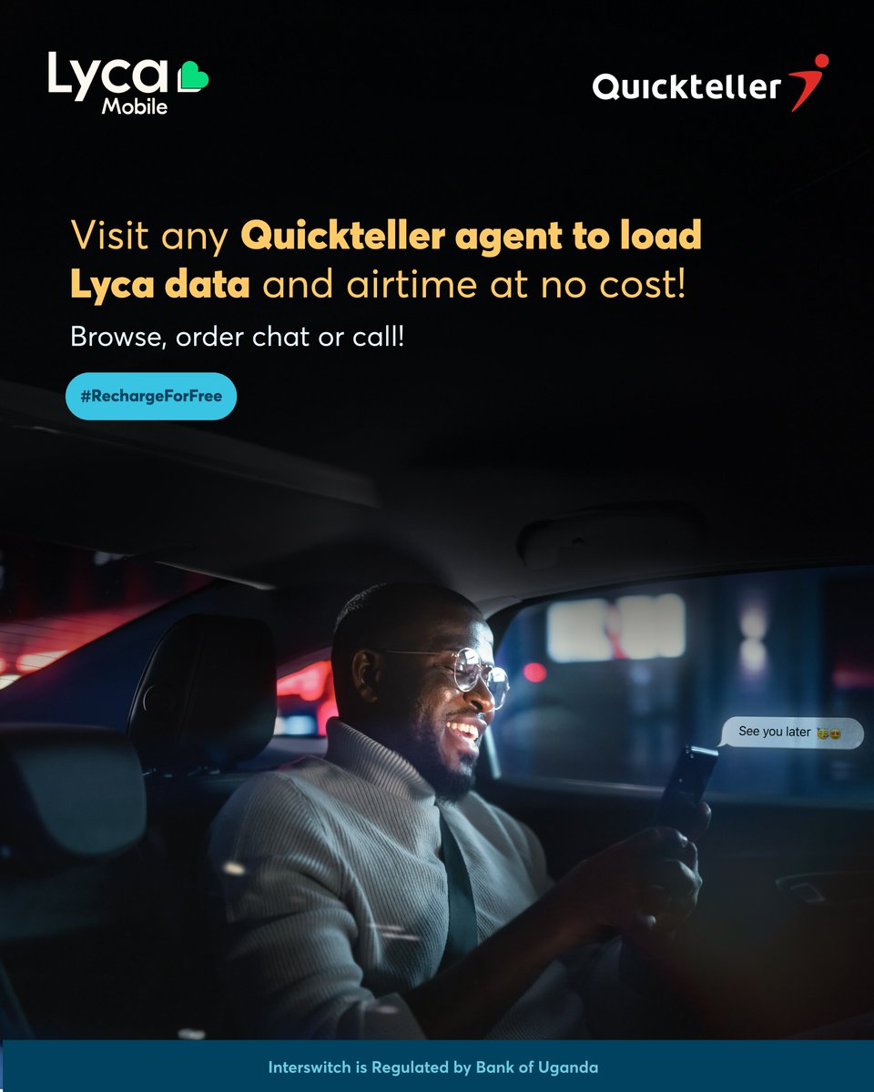 Elevate your mobile experience with Quickteller and Lycamobile!📱✨

@LycamobileUG subscribers can now top up airtime and mobile data for free at all Quickteller locations countrywide. 🇺🇬📍
Stay connected without breaking a sweat!
#RechargeForFree