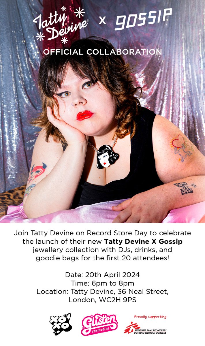 Listen up! Join us as we celebrate Tatty Devine X @GossipMusic and #RecordStoreDay in our Covent Garden store: bit.ly/4aTBf0n 🎤 When: 20th April 2024 5pm to 8pm Location: Tatty Devine, 36 Neal Street, WC2H 9PS ✨