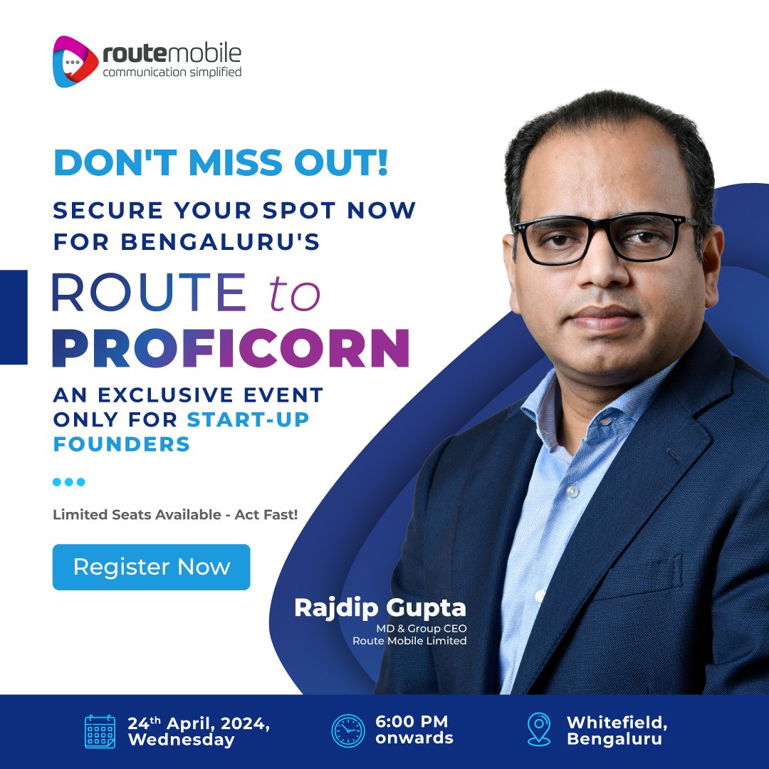 vismayparab's tweet photo. 🔥 Act Fast! Seats Limited for Bengaluru's #RouteToProficorn Event! 🔥 
Join us on 24th April for an exclusive event for Start-up Founders.

#LimitedSpots available!
🎟️ Don't miss out - Register Now 🔗https://t.co/UsPrjJEQAc
📅 24 Apr 2024
🕒 6pm onwards
📍 Whitefield, Bengaluru https://t.co/HGCeX2fc6F