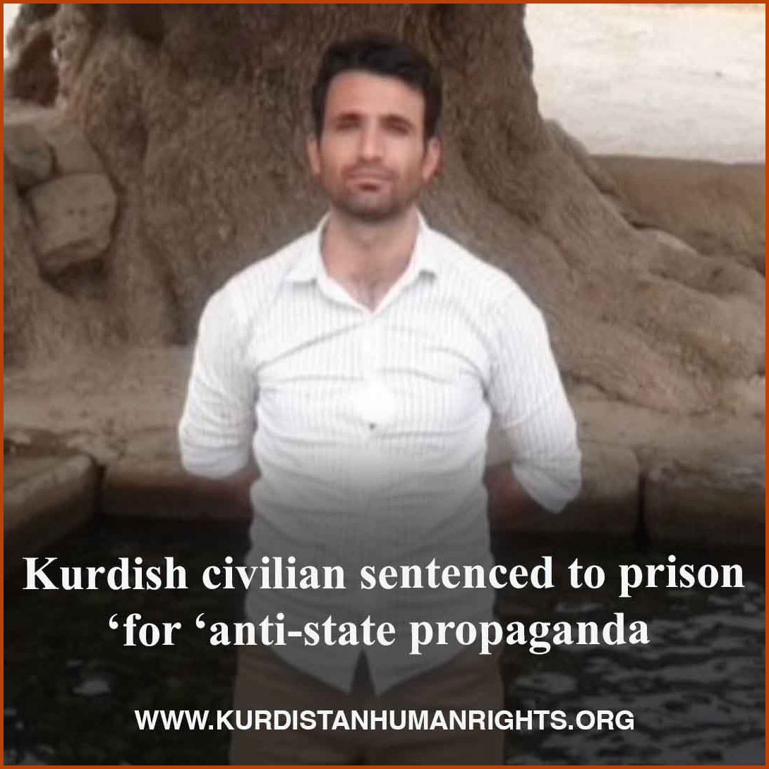 Kurdish civilian #Bahman_Naderi has been sentenced to 6 months in prison and a fine by Branch One of the Islamic Revolutionary Court of Kermanshah, on charges of “propaganda against the state”. 🔗kurdistanhumanrights.org/en/news/2024/0…