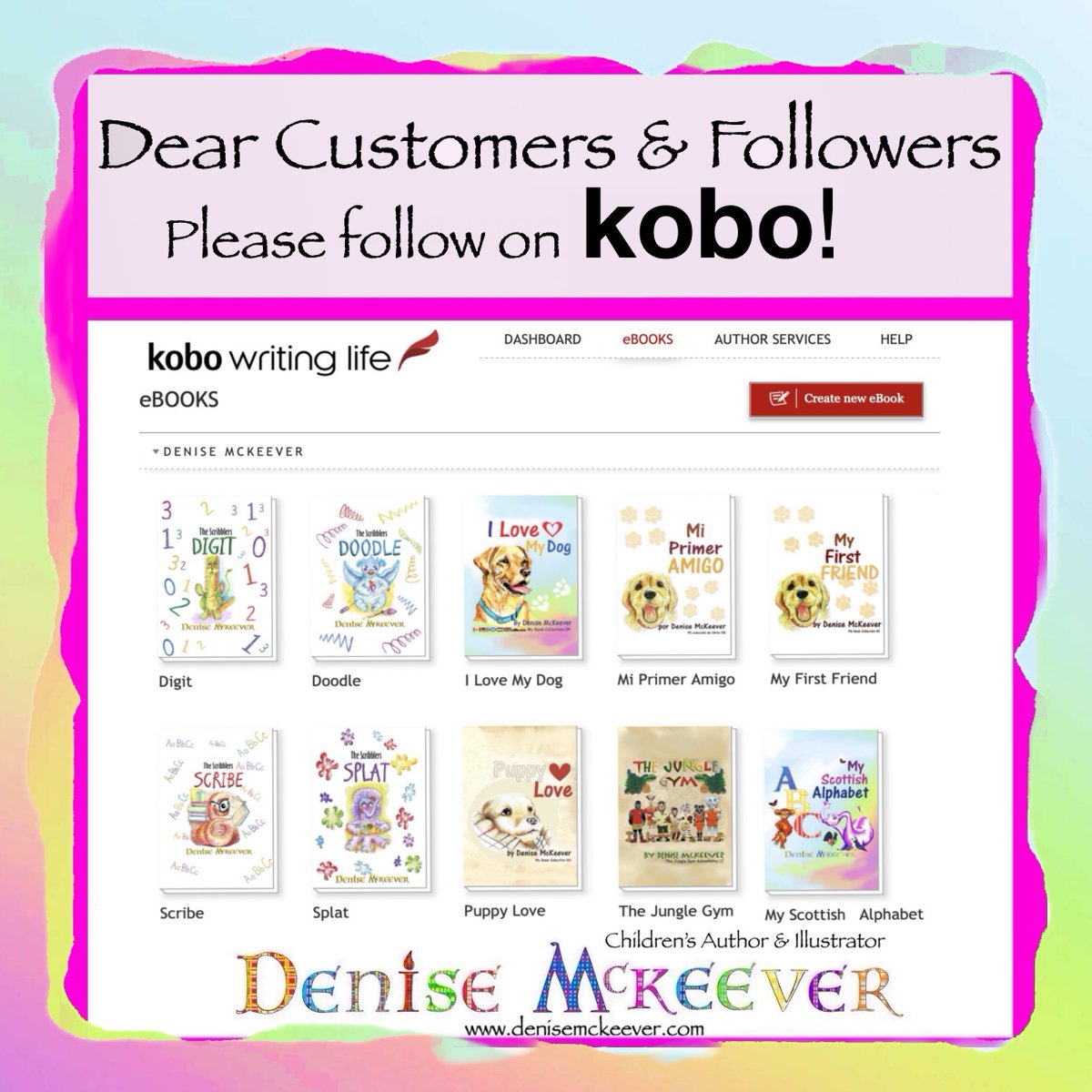 Come and join us on Kobo! @KoboWritingLife
#WriteMore #KWL #selfpub #writing #writer #writingtipshttps://www.kobo.com/gb/en/search?query=denise+mckeever&ac=1&acp=denise+mckeever&ac.author=denise+mckeever&sort=Temperature&fclanguages=en #books #newebooks #ebooks