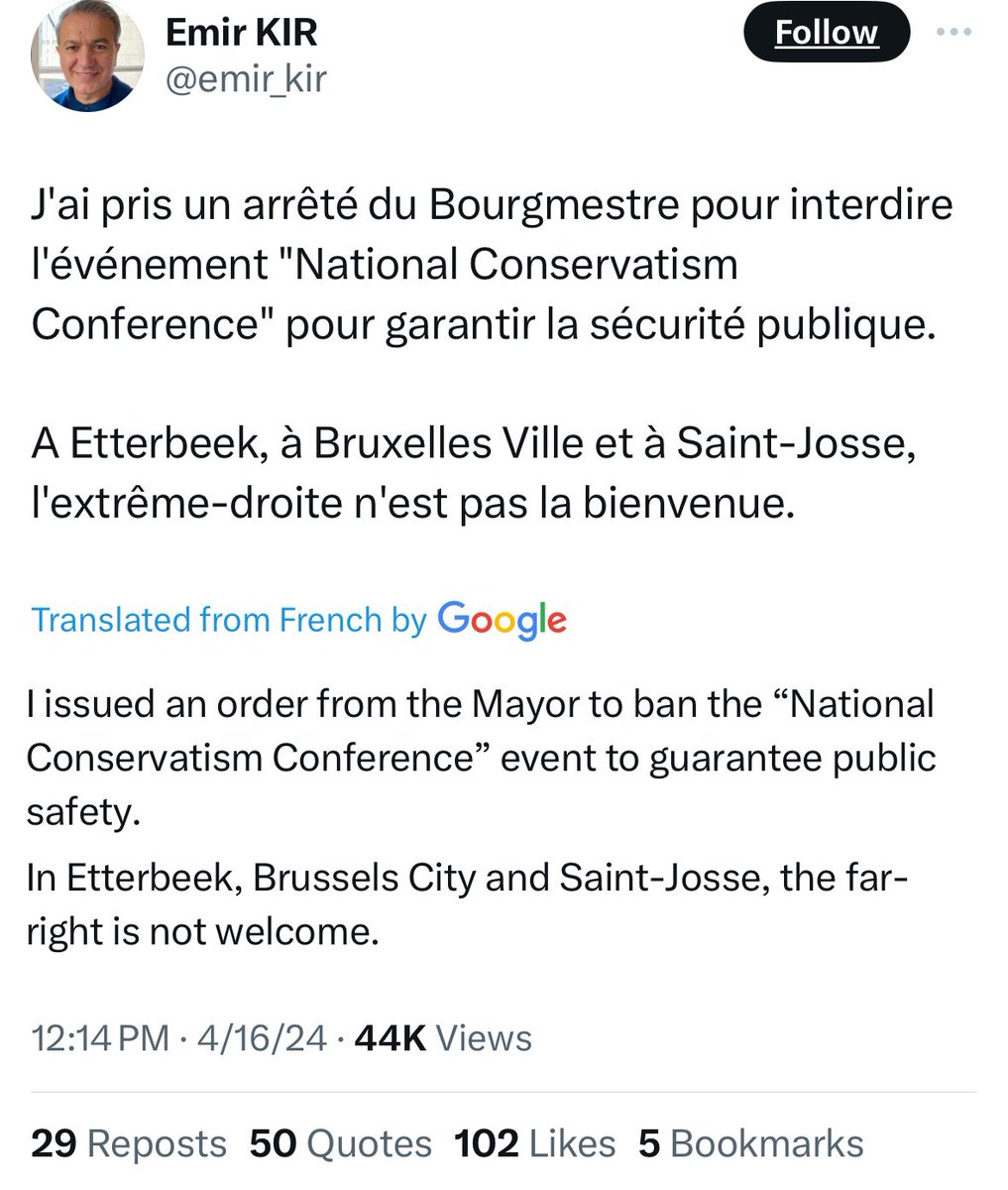 This is the mayor in a supposedly democratic country in the West. Banning conservative speech to guarantee “public safety.” Western institutions are bearing their anti-democratic, authoritarian fruit.