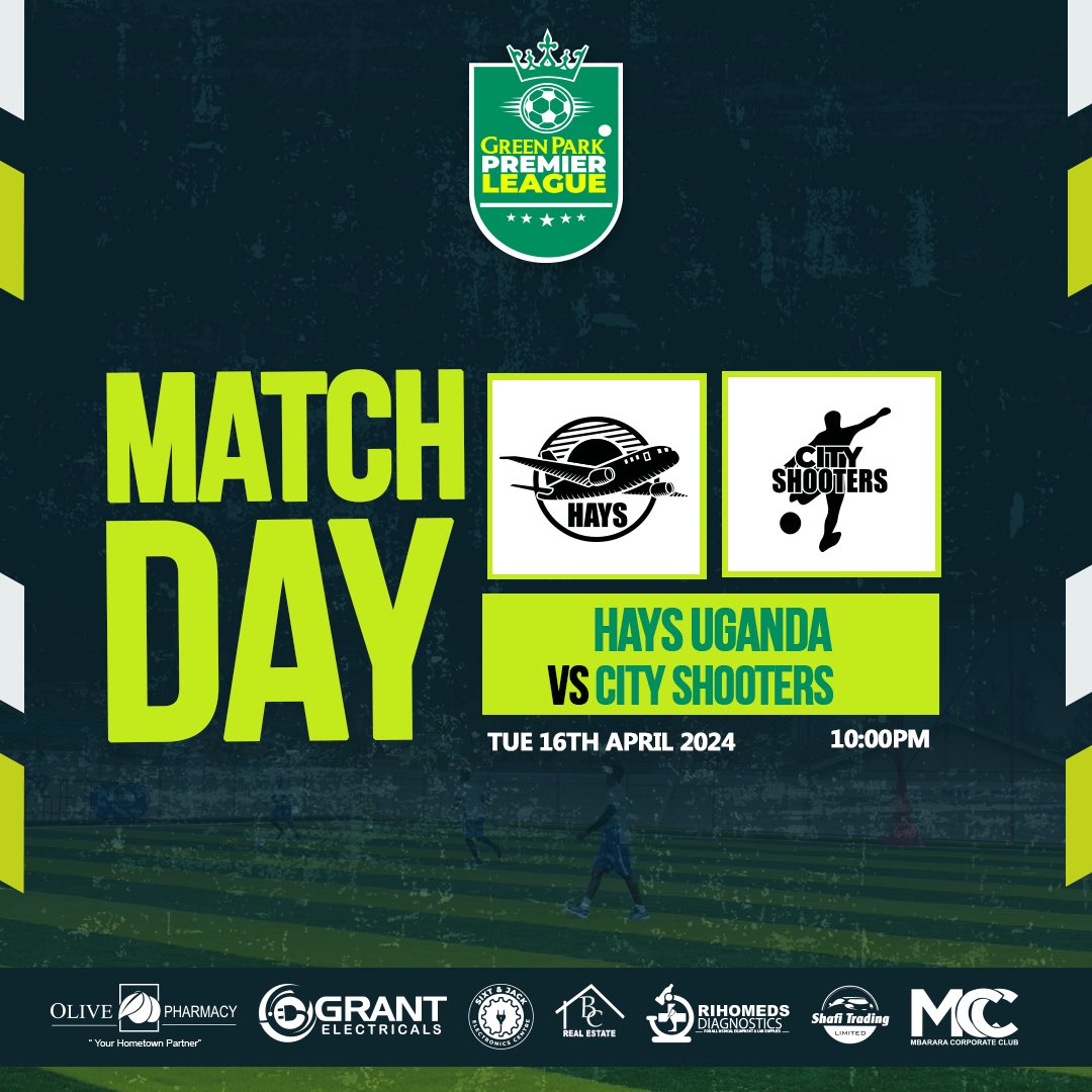 🟢𝗠𝗔𝗧𝗖𝗛𝗗𝗔𝗬!🟢🔥 .@HaysClub85198 🆚 City Shooters 🏟️ Green Park Stadium 🏆 Premier league ⏰ 10:00pm (EAT) See you there 👊🏼👊🏼⚽️ #GreenParkPremierLeague