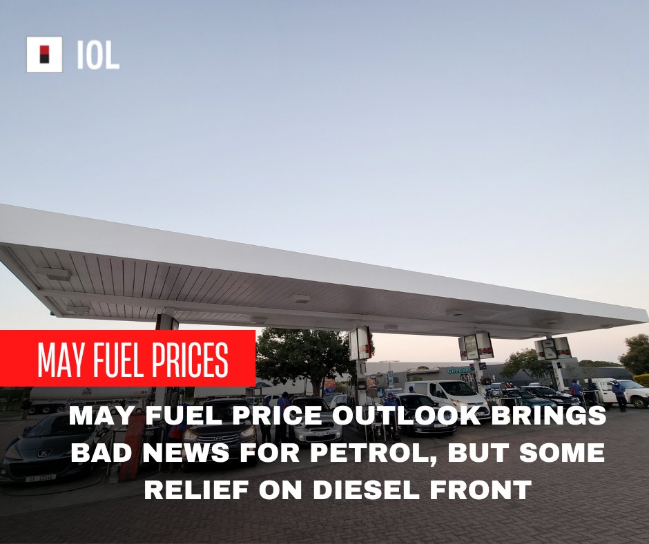 South African motorists are likely to face another petrol price hike in May, but diesel prices could come down slightly. #fuel #fuelprices #Petrol #PetrolPrices iol.co.za/motoring/indus…