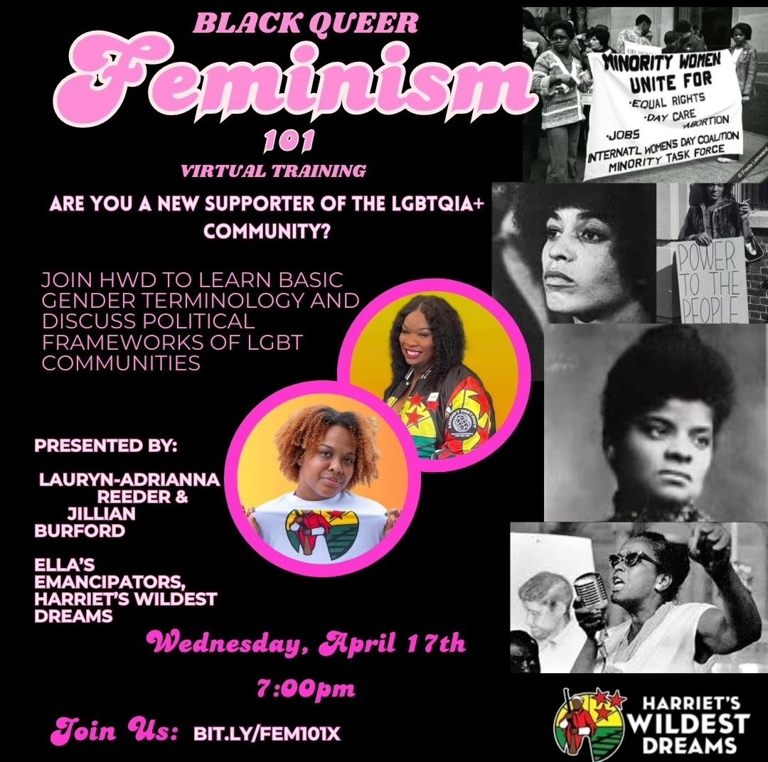 📣 Calling all allies & supporters of the LGBTQIA+ community! Dive deeper with .@HarrietsDreams in an empowering info session on Black Queer Feminism 101. 🌈 📅 Date: Wed, Apr. 17th ⏰ Time: 7PM 🔗 Register: bit.ly/FEM101X #LGBTQ #Queer #Feminism #Femme
