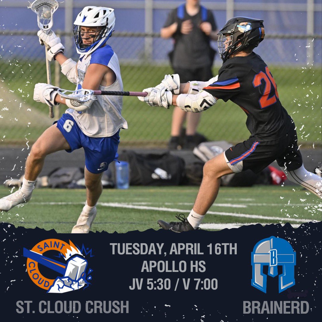 STC_HSLax's tweet photo. Game Day! Crush host Brainerd in home opener 

⏰ JV- 5:30pm. Varsity- 7pm 
📍 Apollo HS https://t.co/8m4Ve5zei0