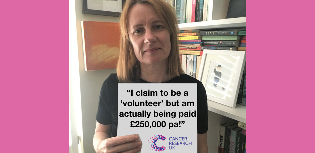 Have you heard the one about the £250,000 pa 'volunteer'?

Read the full story here: ow.ly/TEYZ50yYxPv

#Cancer #CancerResearchUK #Charity #Hypocrisy #MichelleMitchell #Race4Truth #RaceForLife #VoluntarySector #Volunteering #Volunteers #VolunteerWeek