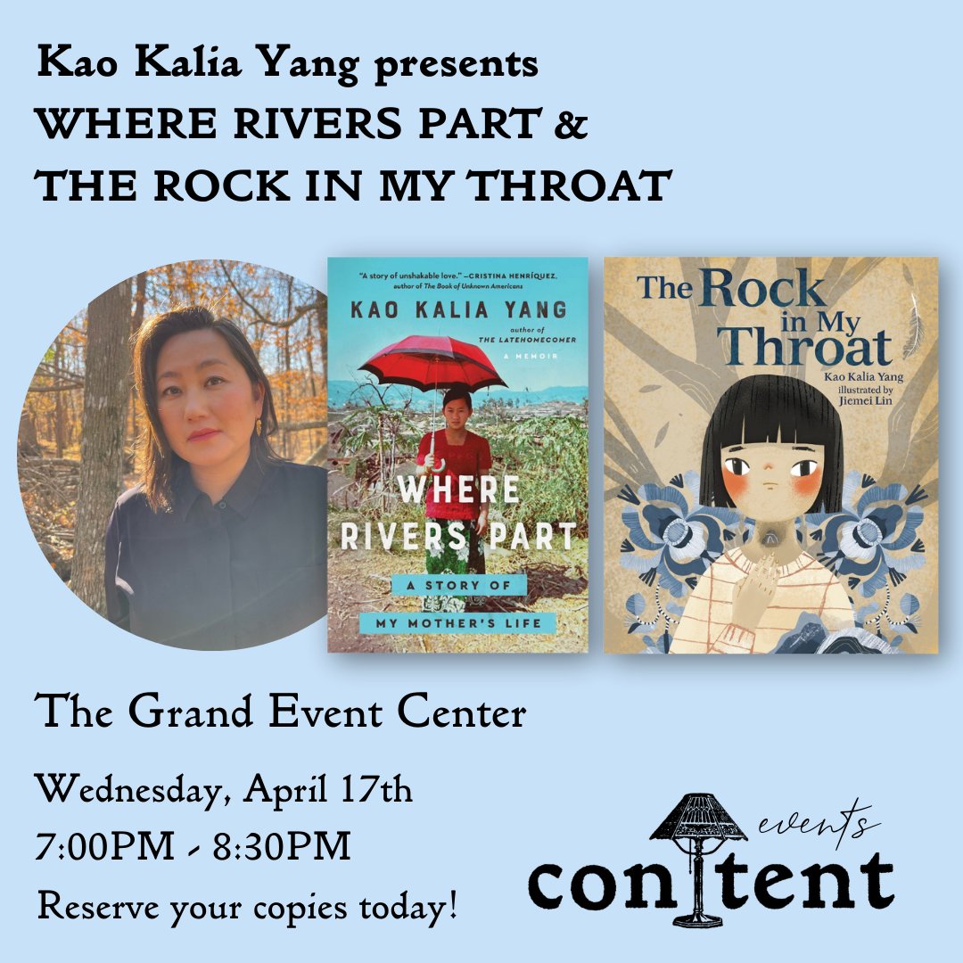 Minnesota, I LOVE doing readings on rainy days. Tonight, I'll be at the University Club (420 Summit Ave) at 7:30 reading from my newest books, ROCK IN MY THROAT & WHERE RIVERS PART. Tomorrow evening, returning to Northfield to read for Content Bookstore. Info below.