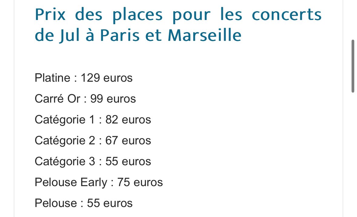 ventes_jul's tweet photo. Le prix des places des deux concerts de Jul ⬇️⬇️⬇️ https://t.co/j2RC23fGw6