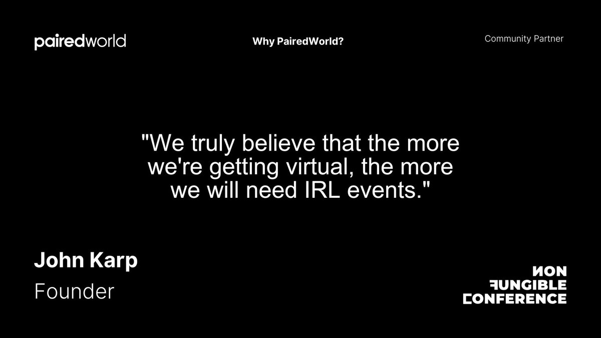 The Founder of @NFCsummit, our community partner, @johnkarp, emphasises the importance of real-life events in an increasingly virtual world.  🌍 ✨

Share your thoughts on this 💬

#IRLConnections #CommunityEngagement #PairedWorld