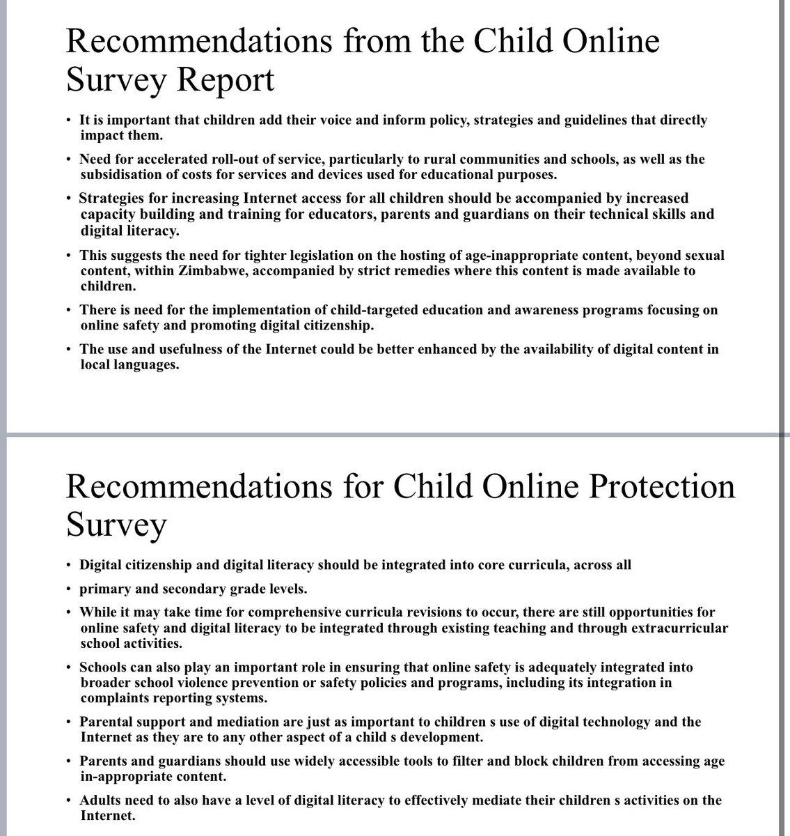 Recommendations from the Child Online Protection Survey