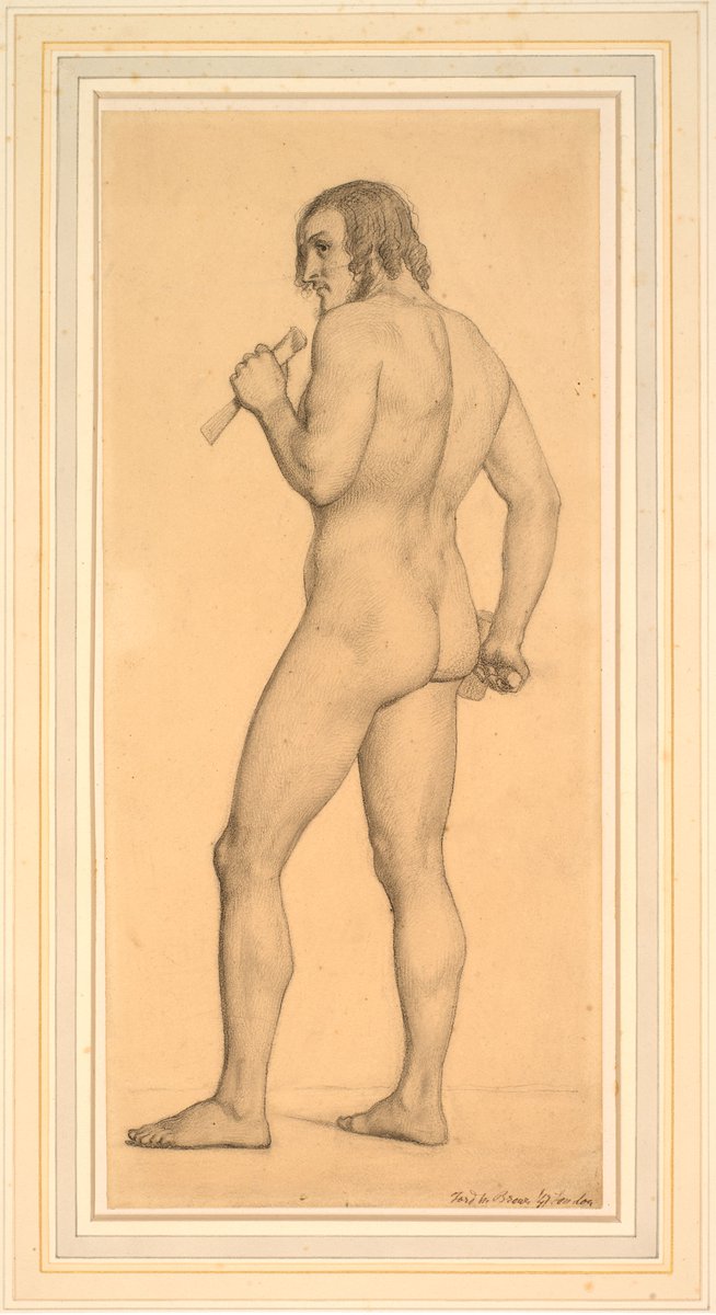BMAGimages's tweet photo. Another post for Ford Madox Brown's birthday today, and one I hope @museumbums and their fans will enjoy! 

Nude study - man posed as a sculptor by Ford Madox Brown, 1847.  #MuseumBums https://t.co/lRqYo51f4K