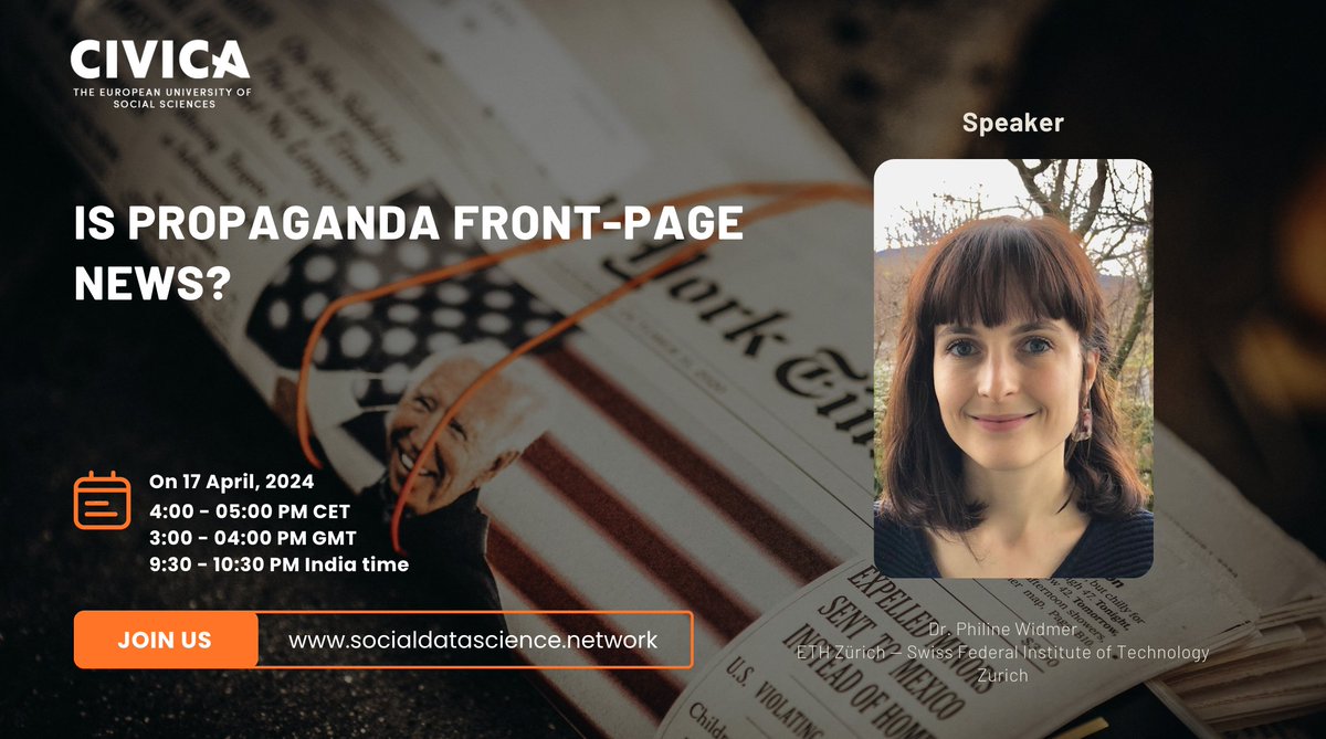 Is propaganda front-page news? 🗞️ Join us tomorrow at 4pm CET to find out how @phinifa from @ETH answers this questions using cutting-edge #NLP tools in our  #CIVICADataScience Seminar at @EUI_EU.
Register here for zoom link👉 eui.eu/events?id=5690… 1/4