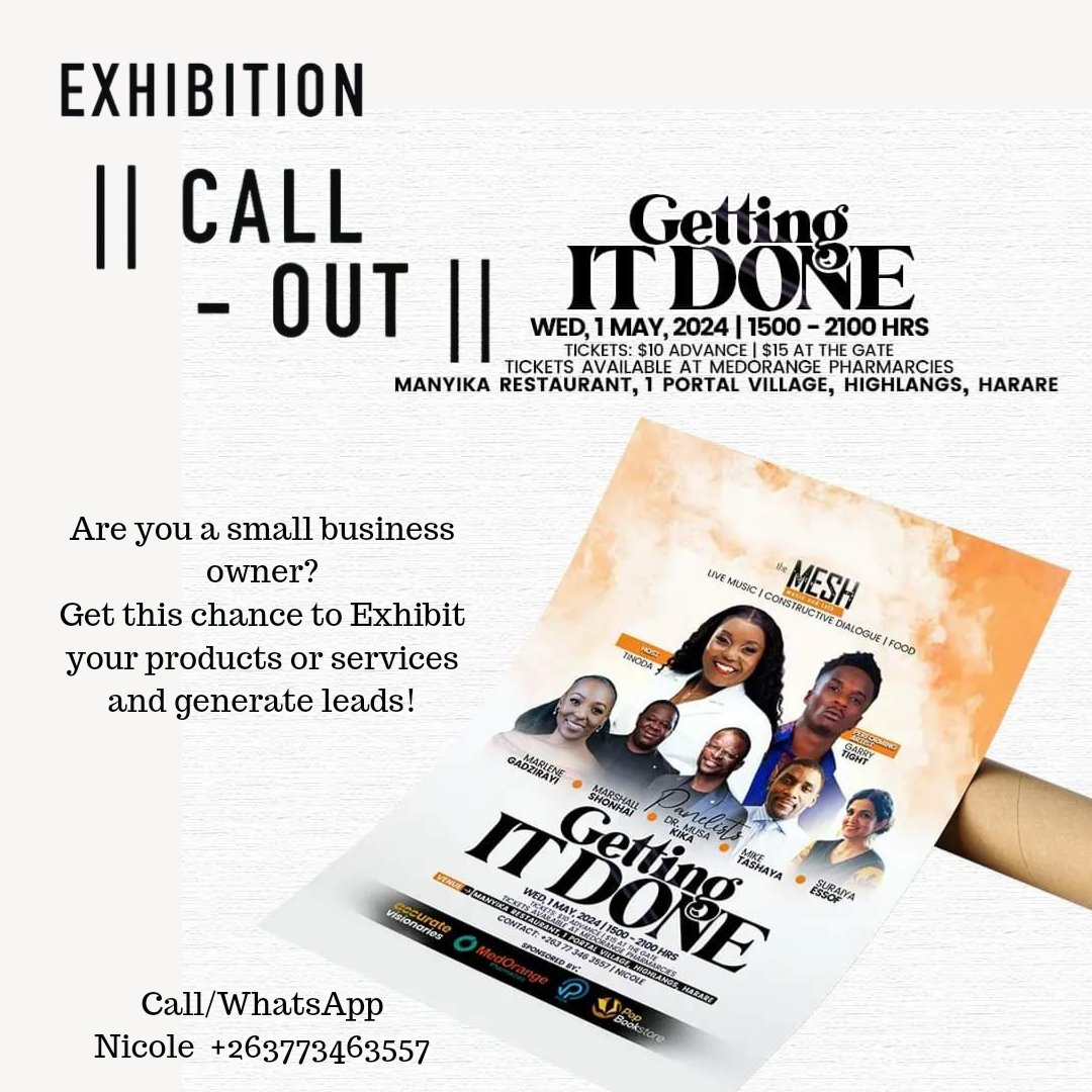 Good news to you all Business owners!!! 
Scaling your business  means getting out there to push your products/ services to the market. Come and generate leads. We have limited spots. 

Call /WhatsApp  Nicole +263773463557