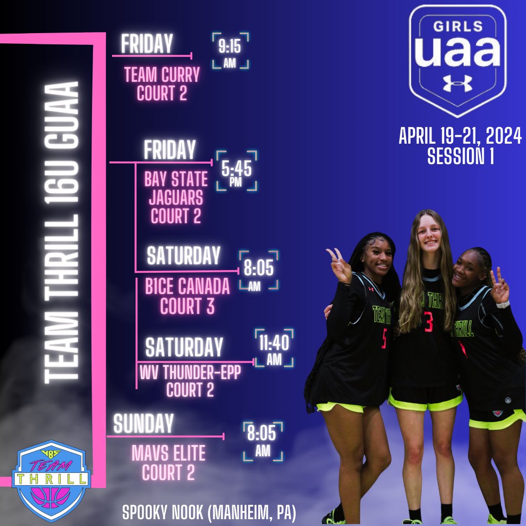 15U-17U schedules this week <a href="/UANextGHoops/">Girls UAA</a> #teamthrillgirls #gangisthrill