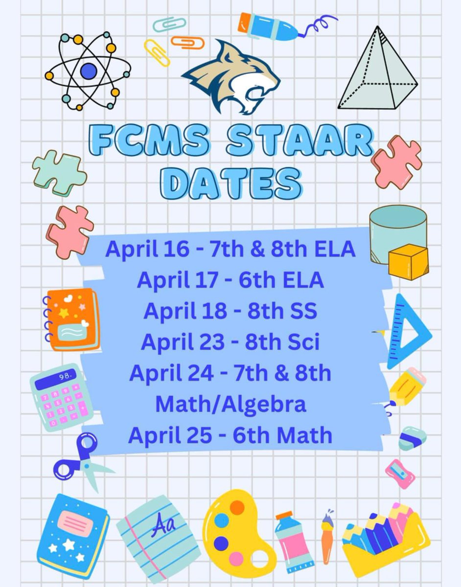 First day of testing. Good Luck Bobcats!!! ✔️ bring a sack lunch ✔️ leave phones and smart watches in your locker ✔️ bring a book to read for after the test