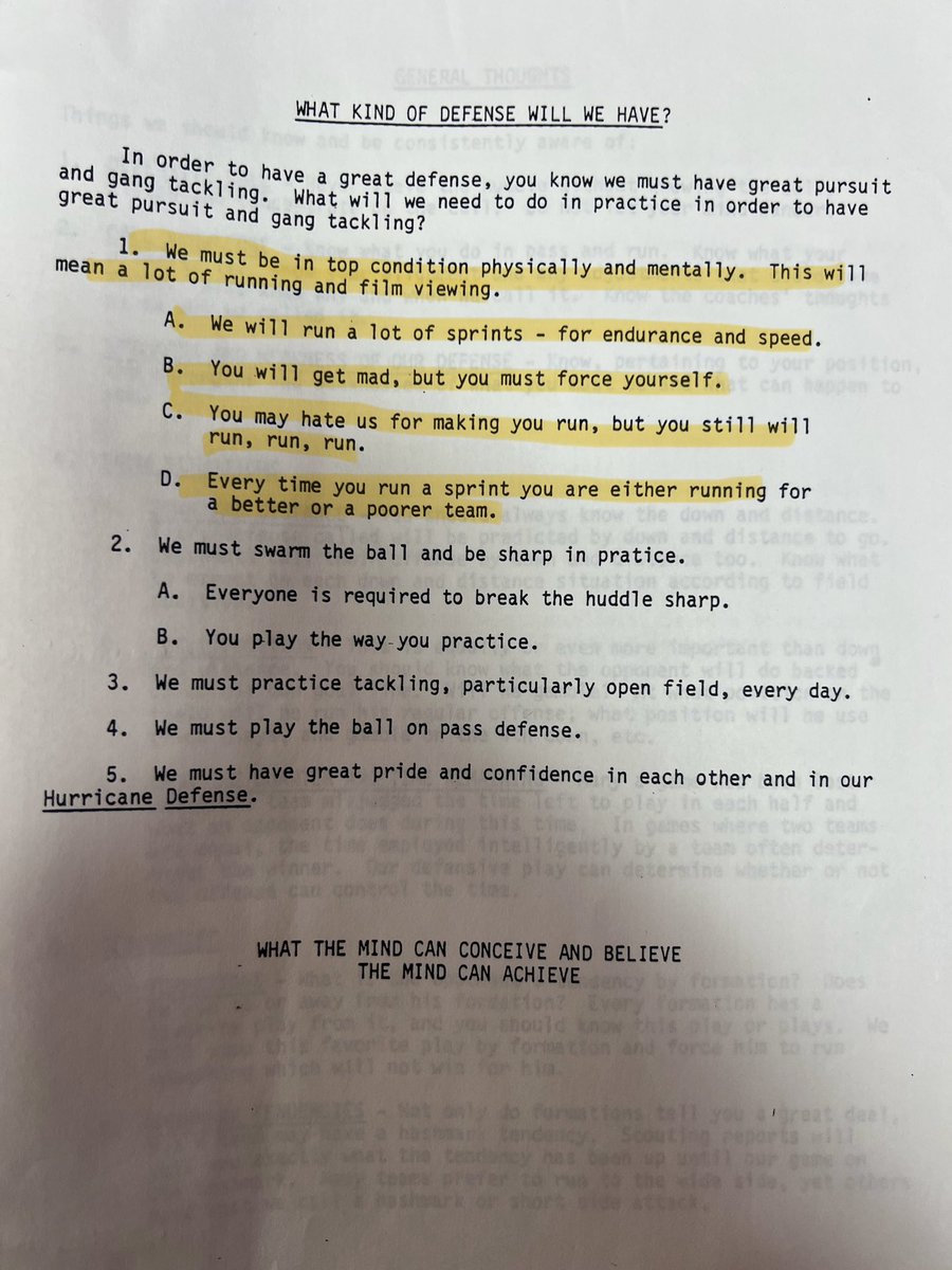 One of the foundations to winning…be in GREAT CONDITION. This is where we beat 90% of our opponents. From a U of Miami playbook in the late 80’s, early ‘90’s. (Da U) Jimmy Johnson/Dennis Erickson era.