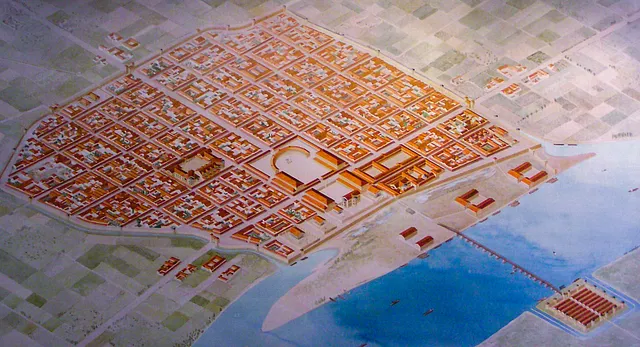 Ancient Roman 
Urban Layout:

Grid System: Roman cities typically followed a grid pattern, with intersecting streets dividing the city into rectangular blocks known as insulae.

Cardo and Decumanus: The two main thoroughfares intersected at the city center, forming the backbone