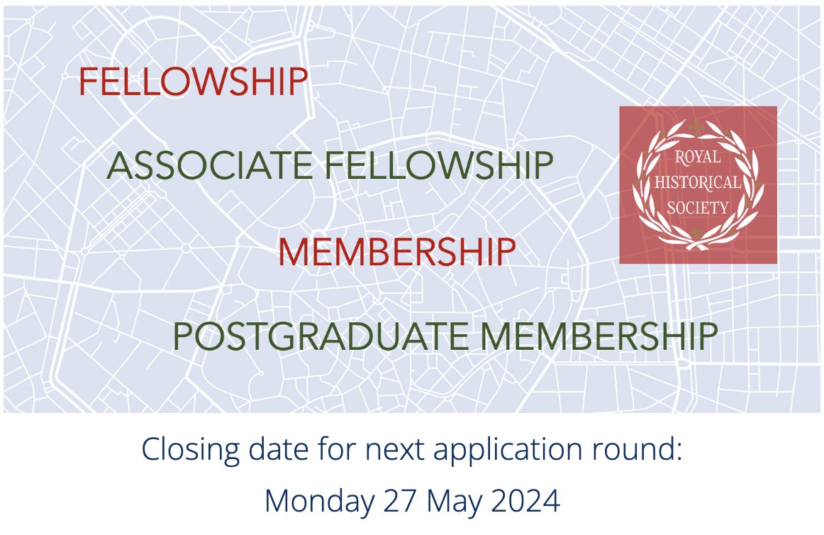 .@RoyalHistSoc welcomes applications to join us as Fellows, Associate Fellows, Members or PGR Members. Next closing date is 27 May. More on Fellowship / Membership and the benefits of joining the Society are available here: bit.ly/45lOzr0 #twitterstorians