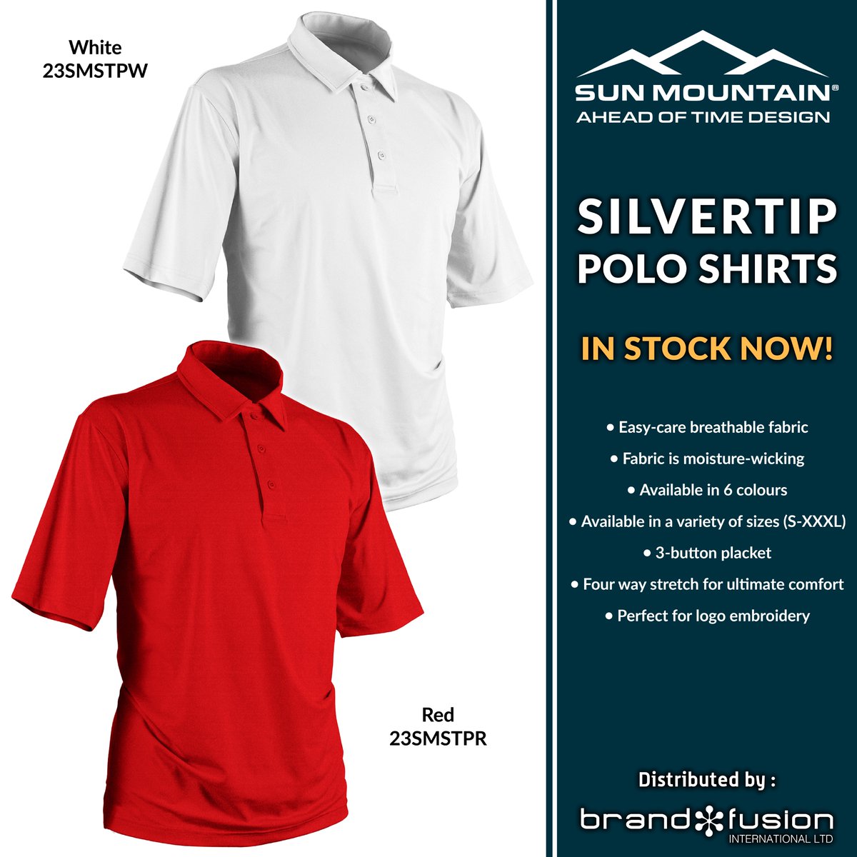 Silvertip Polo shirts from Sun Mountain In stock now in 6 colours - The perfect shirt for embroidery with your club logo - Easy-care, breathable, moisture-wicking fabric - Four way stretch for ultimate comfort #sunmountain #polo #poloshirt #golfshirt #embroidery #golf #ukgolf
