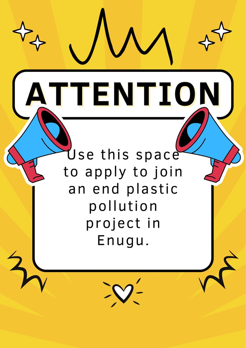 This serves as a call to all #Endplastic pollution enthusiasts residing in Enugu. There are no age requirements for this project. The deadline for this application is on the 26th day of this month. Kindly apply using this link: surveymonkey.com/r/CY9KRLF