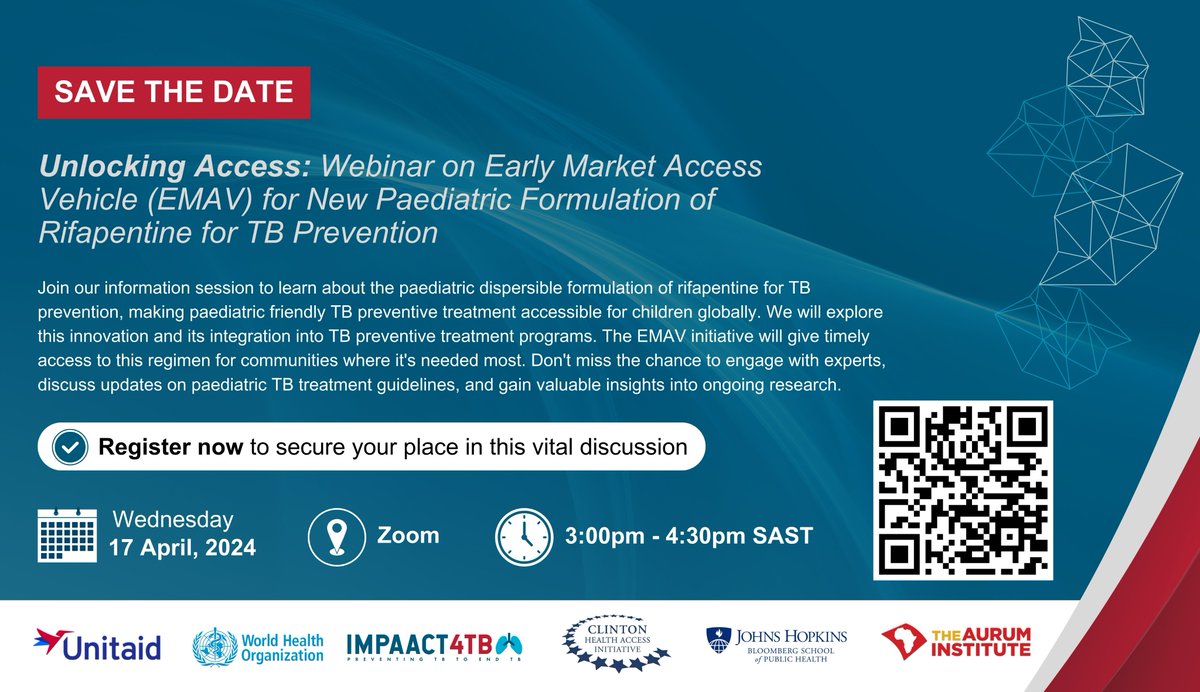 Join us as we delve into the groundbreaking dispersible formulation of rifapentine for TB prevention. Experts will discuss insights, making pediatric-friendly TB preventive treatment a global reality. Let's integrate this game-changer into prevention programmes.