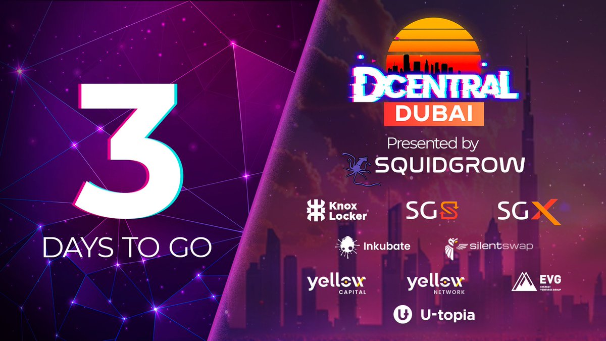 3 Days Until DCENTRAL Dubai Takes Over! @DcentralCon, the world's largest community-based, multi-chain crypto and Web3 event series, kicks off in the vibrant city of Dubai. Meet with the industry leaders, influencers, and celebrities during the 3-day event. Secure your spot: